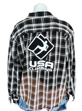 USA Climbing Plaid Flannel Shirt Shacket LARGE Oversized Unique Climber Black